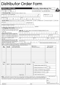Distributor Order Form
